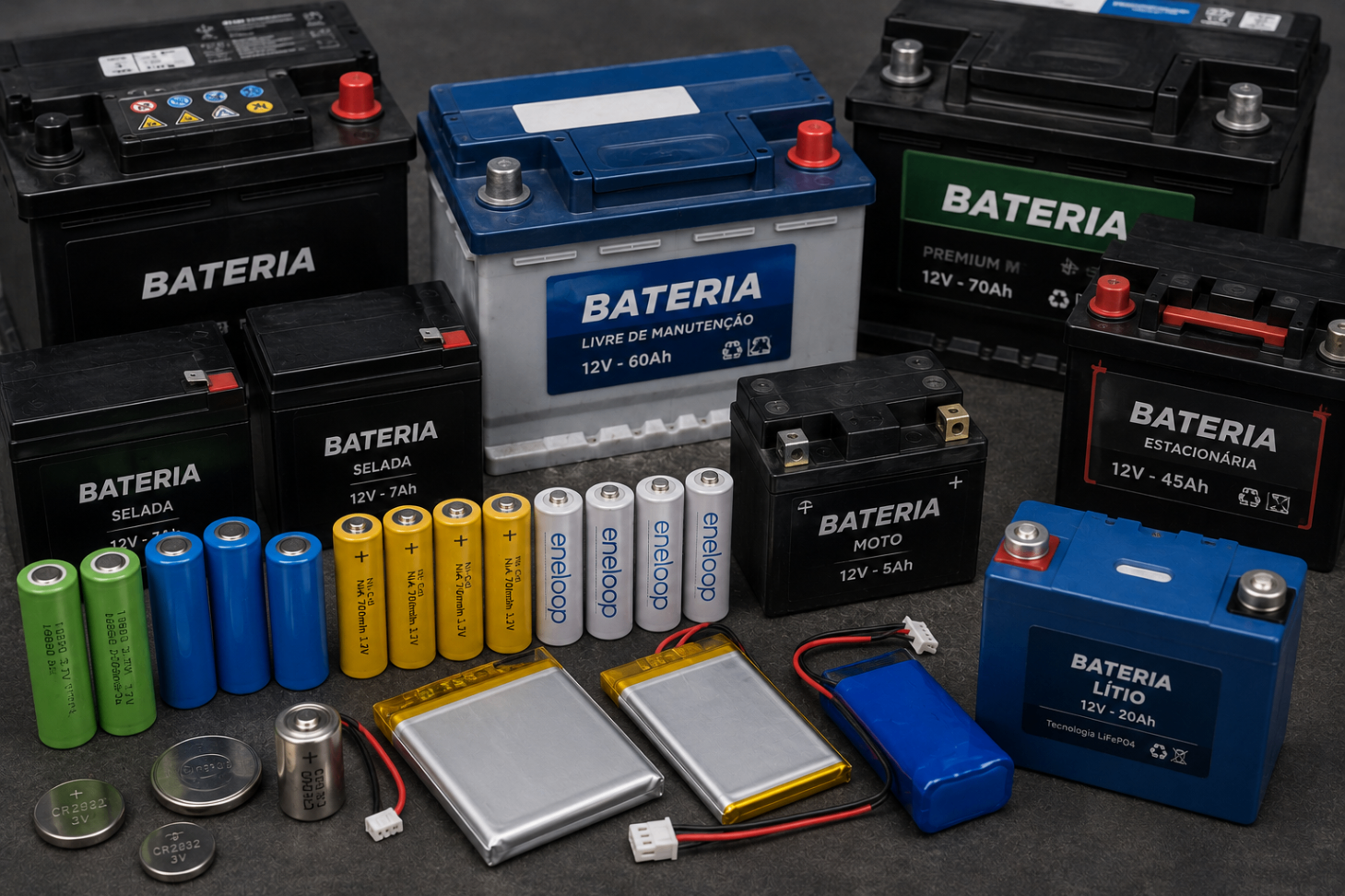 Baterias automotivas e pequenas baterias para reciclagem